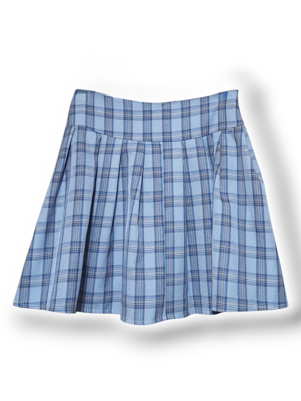 ROMWE Light Blue Plaid Skater Skirt
